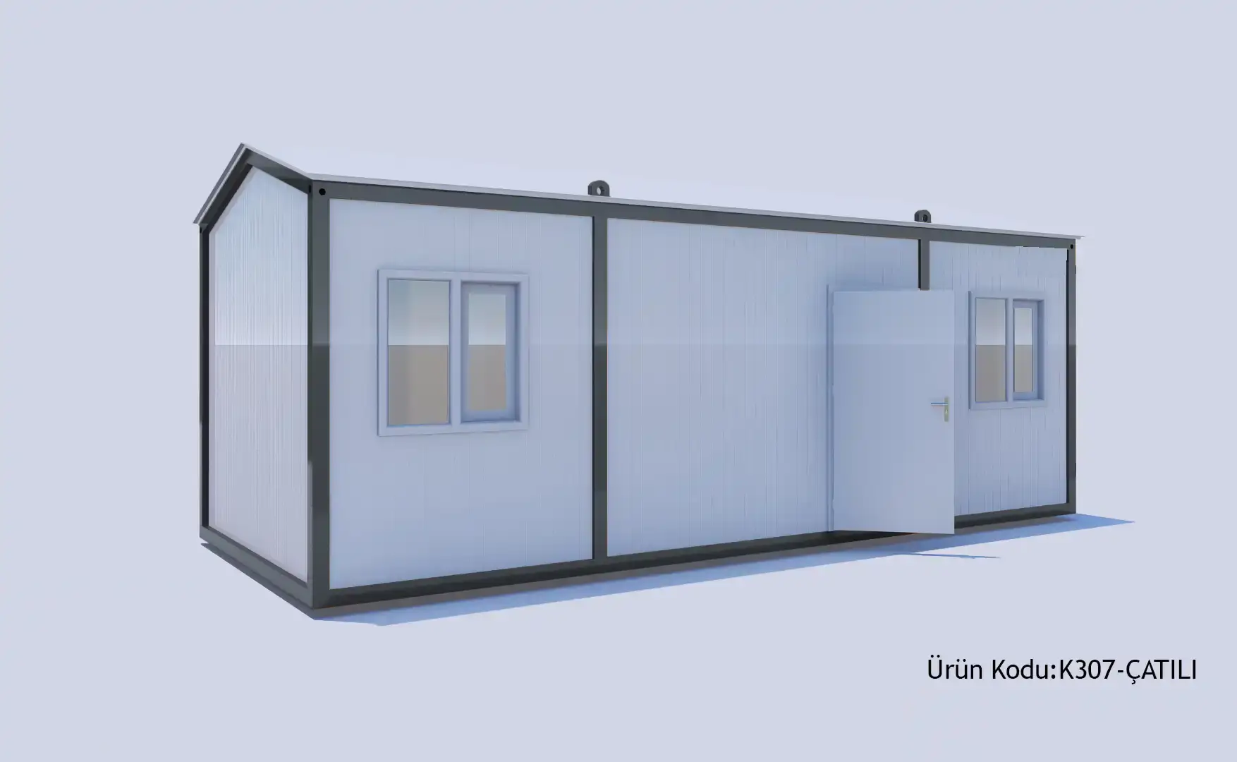 300x700 K307 Çatılı İki Oda Konteyner Wc-Duş-Mutfak